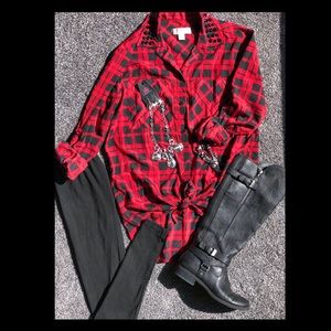 Michael Kors Plaid Button Down Top!